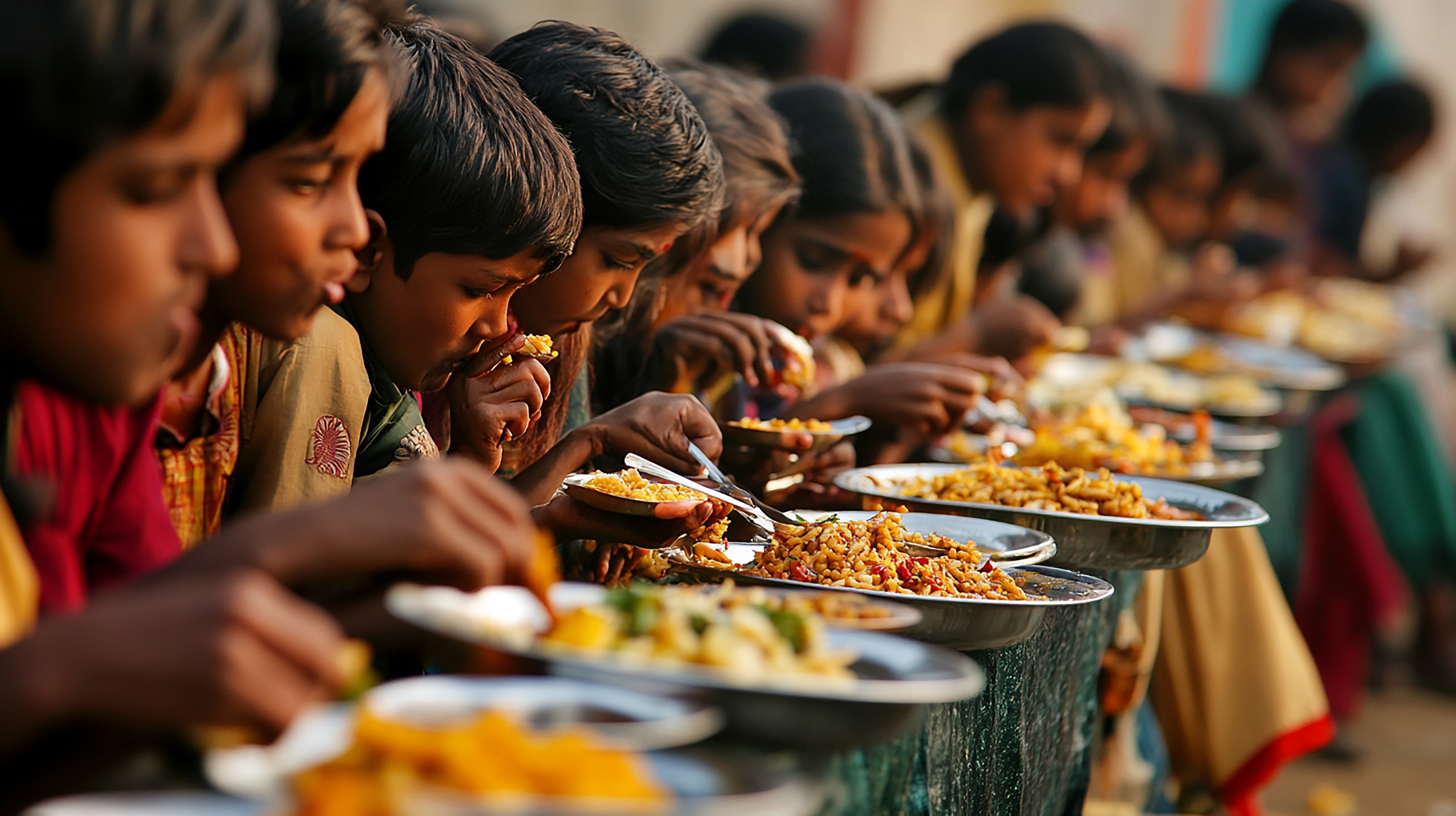 A child receiving a hot plate, close-up